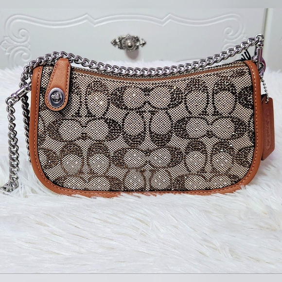 Coach Originals Swinger Crystal Signature Jacquard Chain Shoulder Bag 20 - Picture 4 of 13